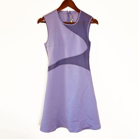 Clover Canyon Purple Neoprene and Mesh Sleeveless Fit and Flare Dress - Picture 1 of 7